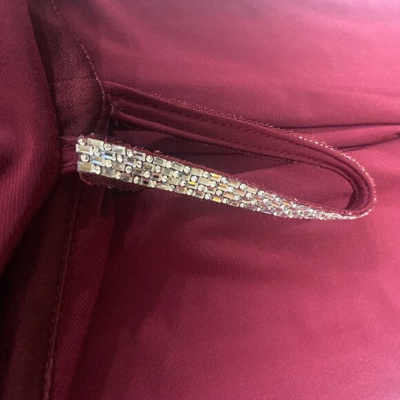 Burgundy Cold‎ Shoulder Jumpsuit W/ Rhinestone Straps Size M - Picture 12 of 13